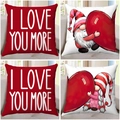 Set of four Valentine's Day pillow covers with red heart prints and cute gnome designs - Gnome Love Text Style (10)