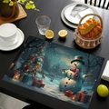 Set de table de Noël rectangulaire avec bonhomme de neige et décor nocturne - Design Bonhomme de Neige et Arbre Nuit Enneigée Bleue (Style 10)