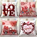 Set of 4 Valentine's Day pillow covers with gnomes and red truck heart patterns - Gnome Red Truck Style (11)