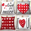 Set of 4 Valentine's Day heart throw pillow covers with love letters on a beige sofa - White Hand Draw Red Heart Style (14)