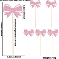 Pink glitter bow cupcake toppers for Valentine's Day party cake decorations, set of 6 - Pink Style D