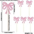 Pink glitter bow cake toppers set with dimensional details for party decoration - Pink Style G