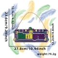 Mardi Gras jester hat wooden door sign in green, purple, and gold with size specs - Mardi Gras Lettering Rectangular Wooden Sign / Gold Purple Green