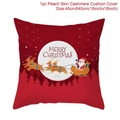 Fodera per cuscino natalizia in velluto pelle di pesca Babbo Natale 45x45cm - Style-4 (Babbo Natale Slitta con Renne)