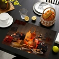 Halloween linen placemat with pumpkin, black cat, and wizard hat festive motifs - Festive Gift Box Black Cat Style (6) / 30x45