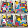 4er-Set weiche Plüsch-Kissenbezüge mit bunten geometrischen Memphis-Blumenmustern - Leinen / Memphis Geometrischer Stil (3)