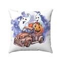 Detalle de funda de cojín de lino Halloween con fantasma acuarela y diseño de calabaza - Estilo Fantasma de Calabaza en Camioneta Vintage Marrón (Estilo-2) / 45*45mm