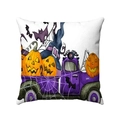 Detalle de la funda de cojín de lino de Halloween con camión de calabazas y murciélagos - Estilo Camioneta Vintage Morada Calabaza Murciélago (Estilo-3) / 45*45mm