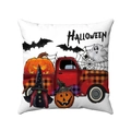 Halloween linnen kussensloop met spook-, pompoen- en vleermuisprints op witte basis - Rood-Zwart Geblokte Pickup Halloween Stijl (Stijl 5) / 45*45mm