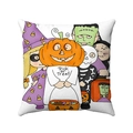 Detail van Halloween linnen kussensloop met pompoen- en spookprints en feestelijke tekst - Handgetekende Halloween Personages Collectie (Stijl-6) / 45*45mm