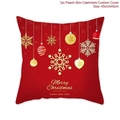 Red Christmas pillowcase with golden snowflake patterns in peach skin cashmere - Style-6 (Red with Gold Snowflakes)