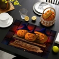 Halloween pumpkin linen placemat with Trick or Treat design and blue wizard hats - Three Pumpkin Brothers with Wizard Hats Style (7) / 30x45