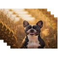 Set of four linen placemats with Boston Terrier dog print for dining table decor - French Bulldog Autumn Background Style (5)