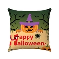 Groene Halloween linnen kussensloop met pompoen, heksenhoed en Happy Halloween tekst - Donkergroene pompoen tovenaarshoed Happy Halloween (Stijl-11) / 45*45mm