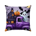 Halloween linnen kussensloop met paarse vrachtwagen en spook voor bankdecoratie - Vintage Paars Spookkasteel Stijl (Stijl-12) / 45*45mm