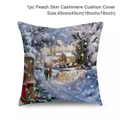 Christmas peach skin cushion cover with winter snow oil painting scene 45x45cm - Style-8 (Oil Painting Winter Snow House)