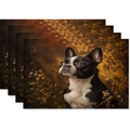 Set of 4 linen placemats with artistic Boston Terrier dog print for dining table decor - Boston Terrier Forest Background Style (6)