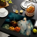 Halloween placemat featuring ghost and pumpkin digital prints on a black wooden table - Cute Ghost Pumpkin Style (9) / 30x45