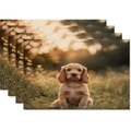 Set of four cotton linen placemats featuring a golden retriever puppy in sunset lawn - Golden Retriever Sunset Grassland Style (7)