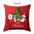 Christmas cushion cover Style-H featuring Santa Claus and Snowman on red background - Style-H (Red Christmas Group Illustration)