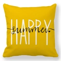 Dettaglio della federa in lino giallo con stampa artistica Happy Summer e trama fine - Stile Lettera Yellow Happy Summer