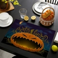Linen Halloween placemat with October pumpkin design and moon on a dark table - October Pumpkin Art Style (10) / 30x45