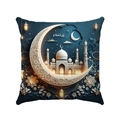 Detailed view of the 3D relief style Crescent Moon and Mosque pattern on the cushion cover - Blue Gold Mosque Paper Cut Style (Style-4)
