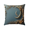 Detail of blue cushion cover with golden crescent moon and floral embossed patterns - Grey Blue Background Gold Crescent Floral (Style-5)
