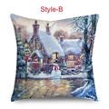 Style-B Christmas pillow cover featuring winter cabin snow scene and festive snowman design - Style-B (Snowy House and Snowman)