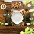 Linen placemat with realistic fox face print on dark wood table setting - Realistic Fox Face Style (9)