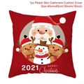 Red 45cm peach skin Christmas pillowcase featuring Santa and reindeer illustrations - Style-13 (Merry Christmas Illustration)