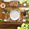Cotton linen placemat with cute hamster and flowers print on dark wood table - Cute Pet with Flowers Background Style (10)