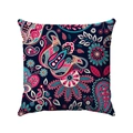 Funda de cojín boho cuadrada con patrones de mandala azul y rosa sobre fondo blanco - 45x45 / Estilo Floral Azul Profundo Rosa Fucsia Verde (Estilo-2)