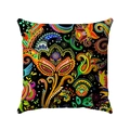 Close-up of bohemian paisley floral pattern on black linen cushion cover fabric - 45x45 / Black Background Multicolor Paisley Style (Style-5)