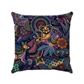 Close-up of geometric linen cushion cover with ethnic boho kangaroo and koala art - 45x45 / Deep Blue Animal Graffiti Floral Style (Style-6)