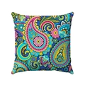 Detailed view of colorful paisley patterns and floral motifs on square linen pillow cover - 45x45 / Royal Blue Yellow Pink Complex Paisley Style (Style-8)