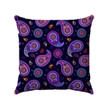 Close-up of vibrant paisley pattern with colorful floral details on a dark linen pillow cover - 45x45