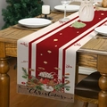 Linen Christmas table runner with gingerbread and pinecone patterns on wooden table - Warm Red Beige Gingerbread Man (Style 17)