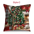 Christmas pillowcase Style-C featuring oil painting of tree, fireplace, cat and dog - Style-C (Cat and Dog by Fireplace)