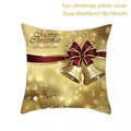 Christmas pillowcase 45x45cm with gold bells, red bow, and Merry Christmas text print - Style-19 (Gold Bells Red Bow)