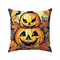 Halloween decorative pillow case with stacked pumpkin face design and autumn leaves motif - Stacked Pumpkins and Leaves Style (Style-8)