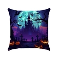 Close-up of Halloween pillowcase featuring ghosts, pumpkin and a spooky castle print - Ghost Castle and Cemetery Style (Style-10)