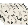 Set of 4 Easter linen placemats with Happy Easter text and cute bunny prints - Happy Easter Bunny (款式-1)