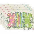 Set of four Easter bunny silhouettes placemats with textured linen fabric and floral patterns - Three Bunny Silhouettes (款式-2)