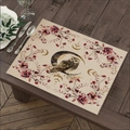 Boheems linnen placemat met uil- en maanprint en bordeauxrode bloemenpatronen - Vintage Uil en Maan Stijl (Stijl 12)