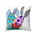 Close-up of Easter rabbit egg watercolor print on white linen cushion cover surface - Colorful Bunny Ear Easter Egg Style (Style-1) / 45*45mm
