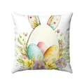 Close-up of Easter pillowcase showing watercolor egg bunny pattern on linen texture - Watercolor Easter Egg Rabbit Face Style (Style-2) / 45*45mm