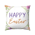 Close-up of Happy Easter linen cushion cover with watercolor rabbit and floral prints - Happy Easter Floral Text Style (Style-3) / 45*45mm