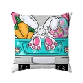 Detailed fabric texture of linen Easter pillowcase featuring a festive rabbit and egg wagon - Vintage Rabbit Van Illustration (Style-4) / 45*45mm