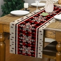 Christmas table runner featuring red and black buffalo plaid and white snowflakes - Red Black Buffalo Plaid Big Snowflake (Style 23)